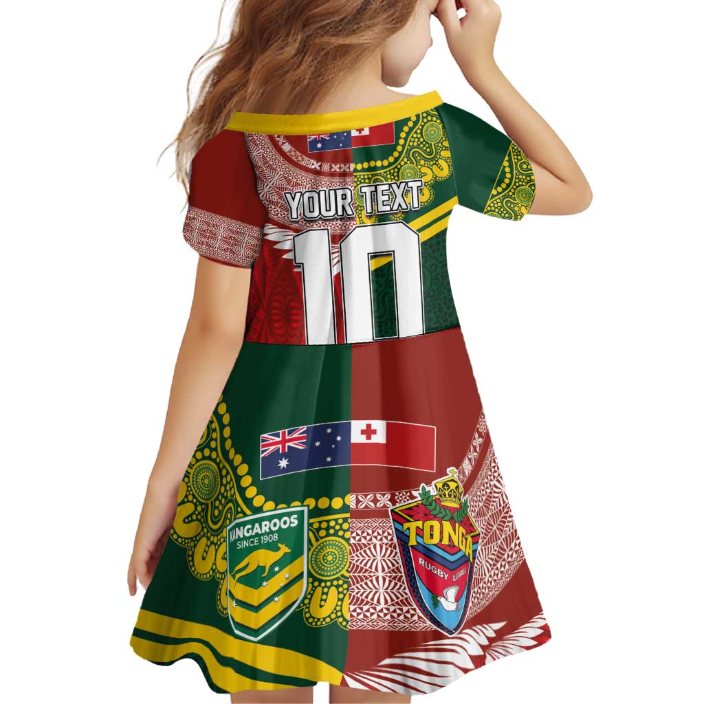 Custom Mate Ma'a Tonga and Australia Kangaroo Family Matching Puletasi and Hawaiian Shirt Nation Seal with Mascot Aboriginal and Tongan Kupesi Ngatu Art