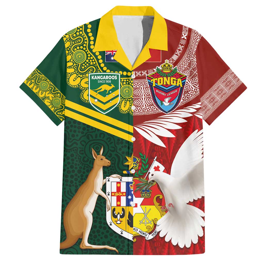 Custom Mate Ma'a Tonga and Australia Kangaroo Family Matching Tank Maxi Dress and Hawaiian Shirt Nation Seal with Mascot Aboriginal and Tongan Kupesi Ngatu Art