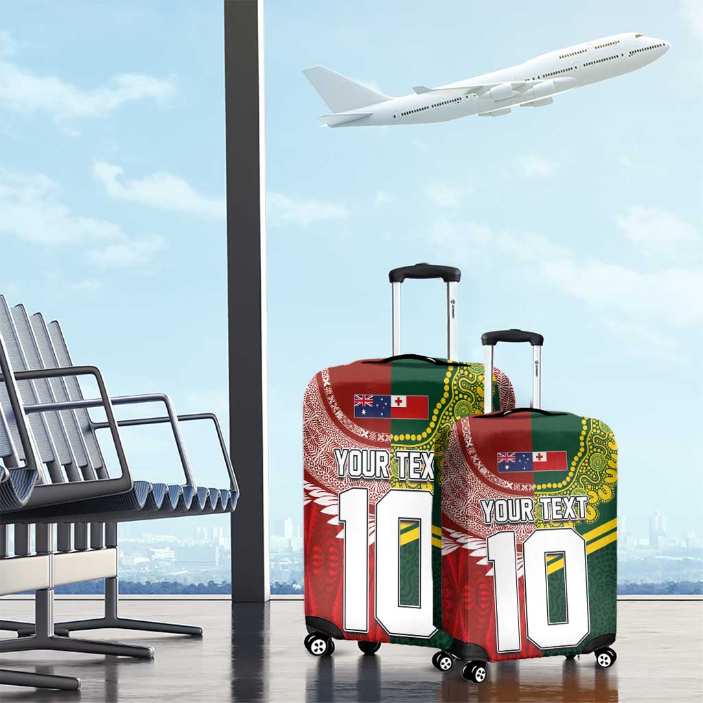 Custom Mate Ma'a Tonga and Australia Kangaroo Luggage Cover Nation Seal with Mascot Aboriginal and Tongan Kupesi Ngatu Art