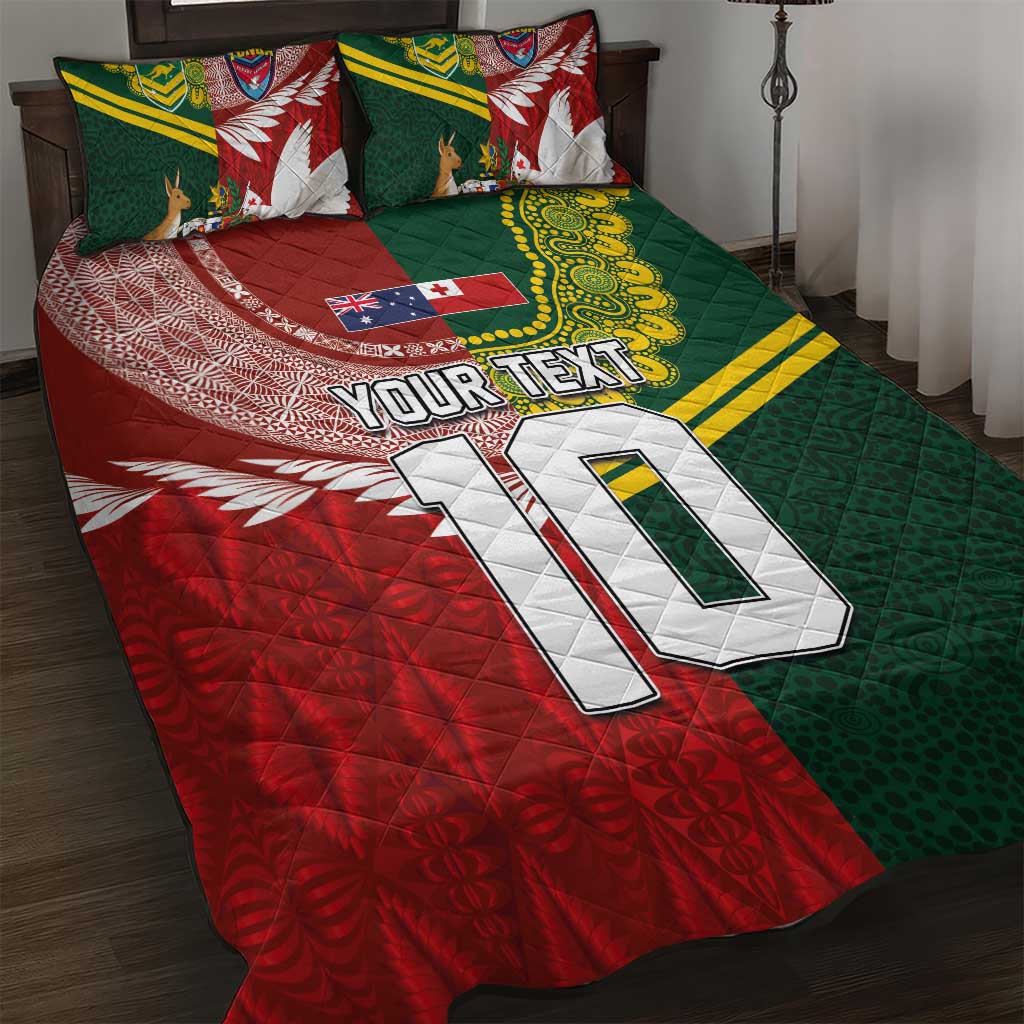 Custom Mate Ma'a Tonga and Australia Kangaroo Quilt Bed Set Nation Seal with Mascot Aboriginal and Tongan Kupesi Ngatu Art