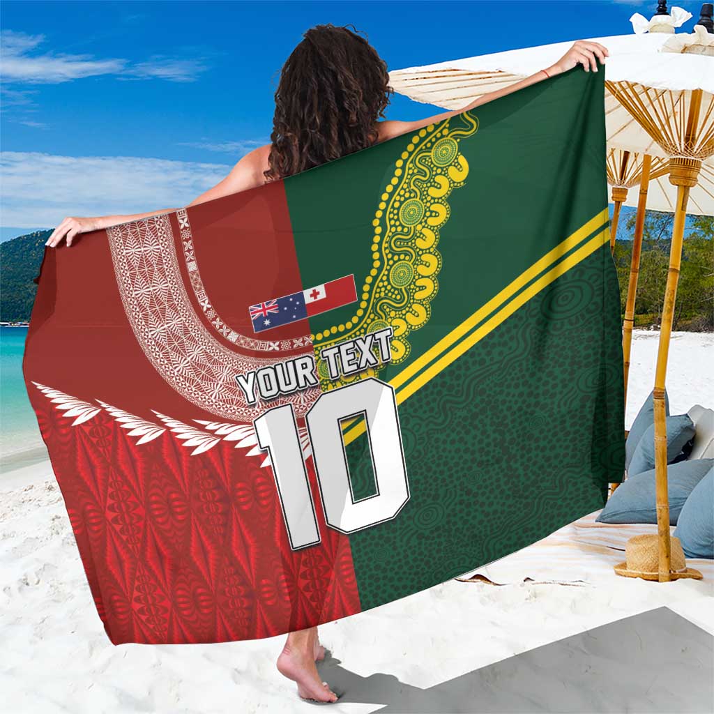 Custom Mate Ma'a Tonga and Australia Kangaroo Sarong Nation Seal with Mascot Aboriginal and Tongan Kupesi Ngatu Art