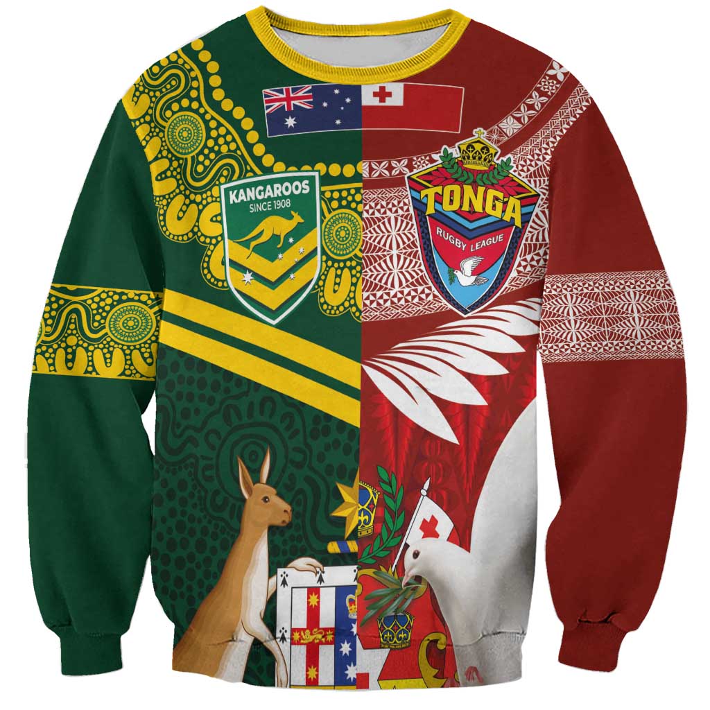 Custom Mate Ma'a Tonga and Australia Kangaroo Sweatshirt Nation Seal with Mascot Aboriginal and Tongan Kupesi Ngatu Art LT03 Unisex Red - Polynesian Pride