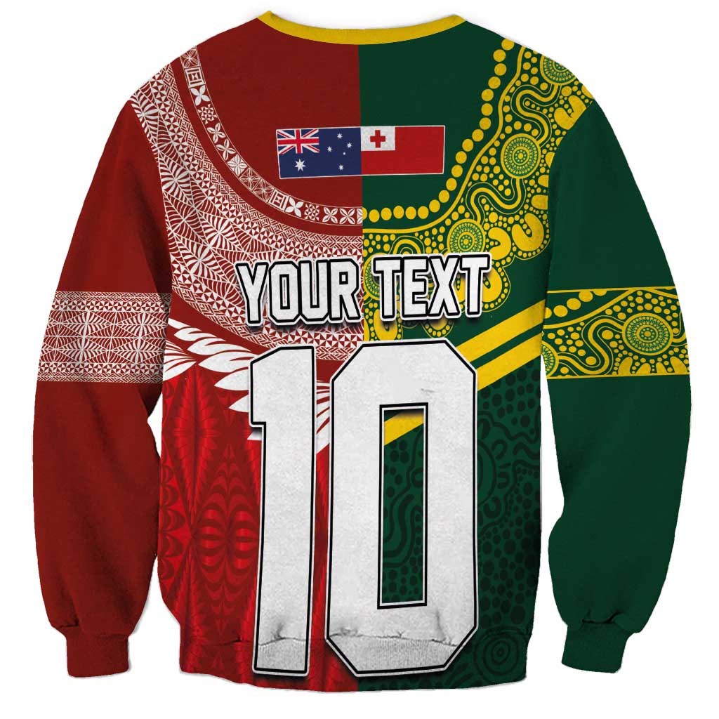 Custom Mate Ma'a Tonga and Australia Kangaroo Sweatshirt Nation Seal with Mascot Aboriginal and Tongan Kupesi Ngatu Art LT03 - Polynesian Pride