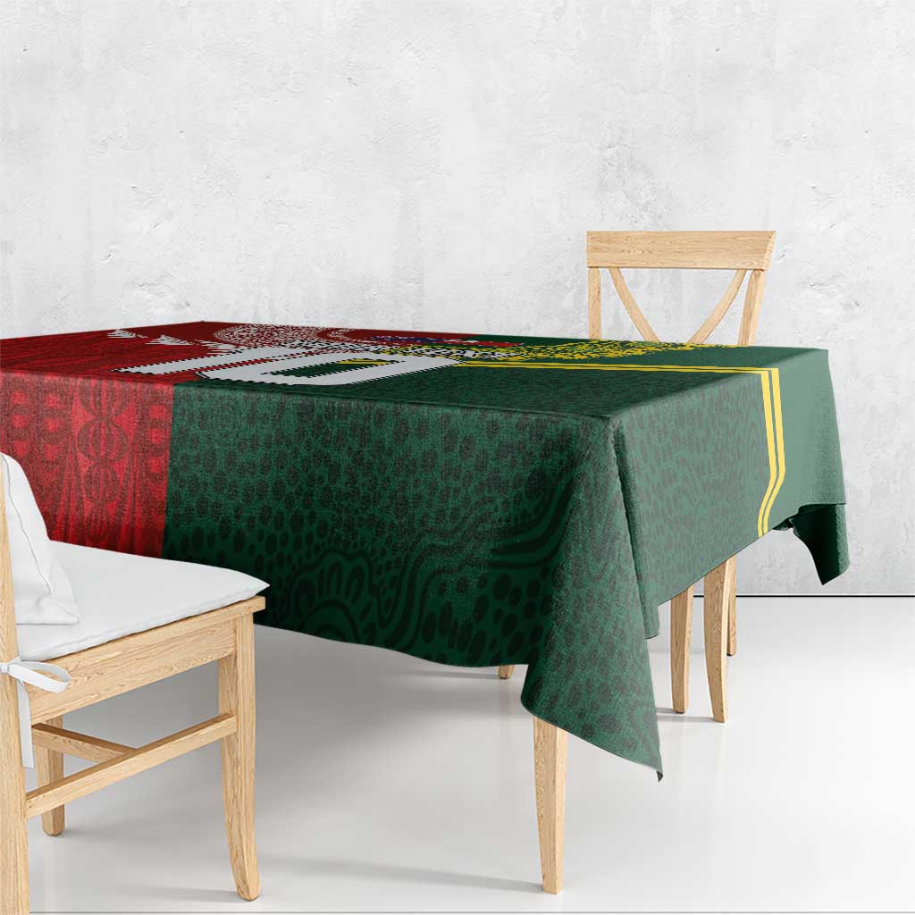 Custom Mate Ma'a Tonga and Australia Kangaroo Tablecloth Nation Seal with Mascot Aboriginal and Tongan Kupesi Ngatu Art LT03 - Polynesian Pride