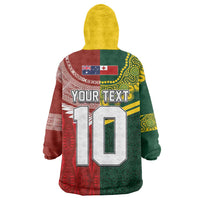 Custom Mate Ma'a Tonga and Australia Kangaroo Wearable Blanket Hoodie Nation Seal with Mascot Aboriginal and Tongan Kupesi Ngatu Art