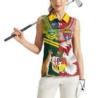 Custom Mate Ma'a Tonga and Australia Kangaroo Women Sleeveless Polo Shirt Nation Seal with Mascot Aboriginal and Tongan Kupesi Ngatu Art