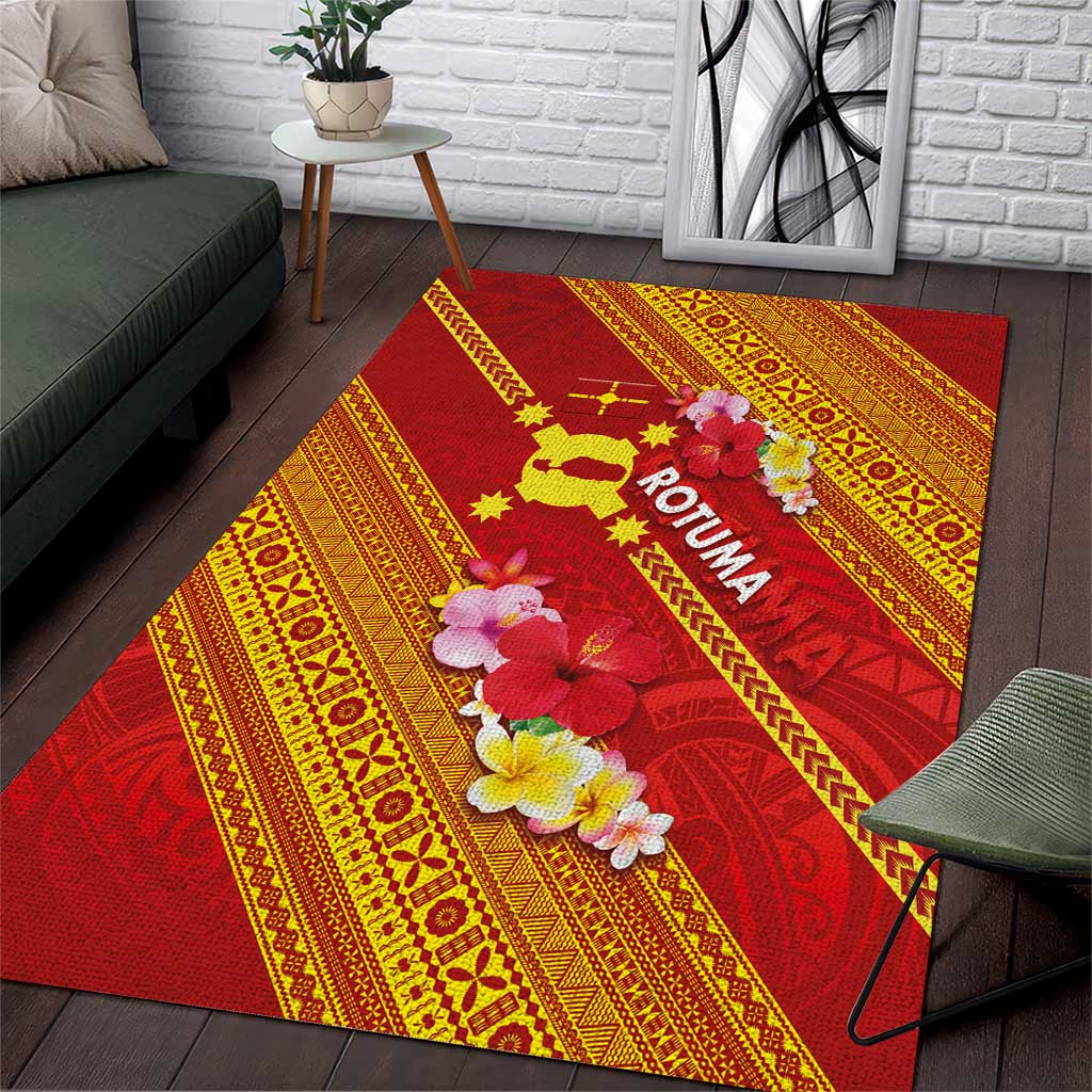 Rotuma Island Area Rug Fijian Tapa with Polynesian Art and Hibiscus