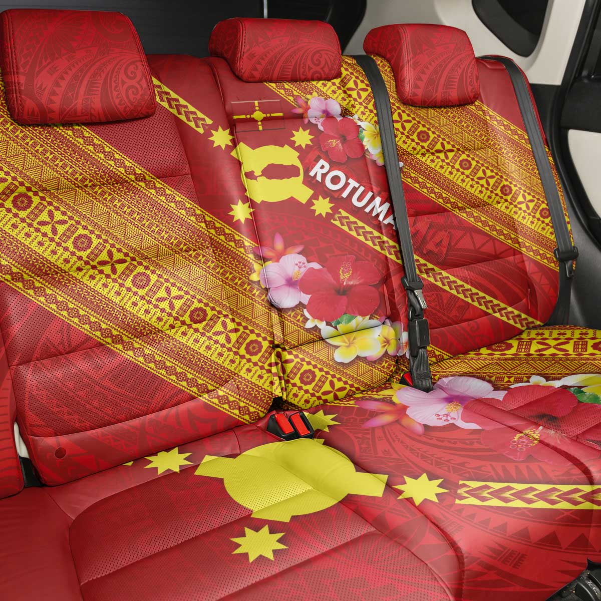 Rotuma Island Back Car Seat Cover Fijian Tapa with Polynesian Art and Hibiscus