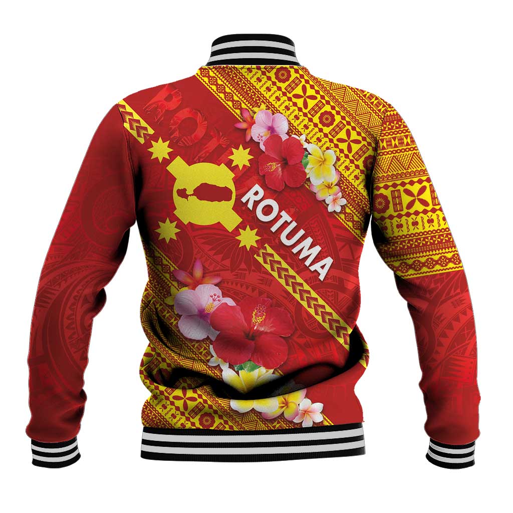 Rotuma Island Baseball Jacket Fijian Tapa with Polynesian Art and Hibiscus