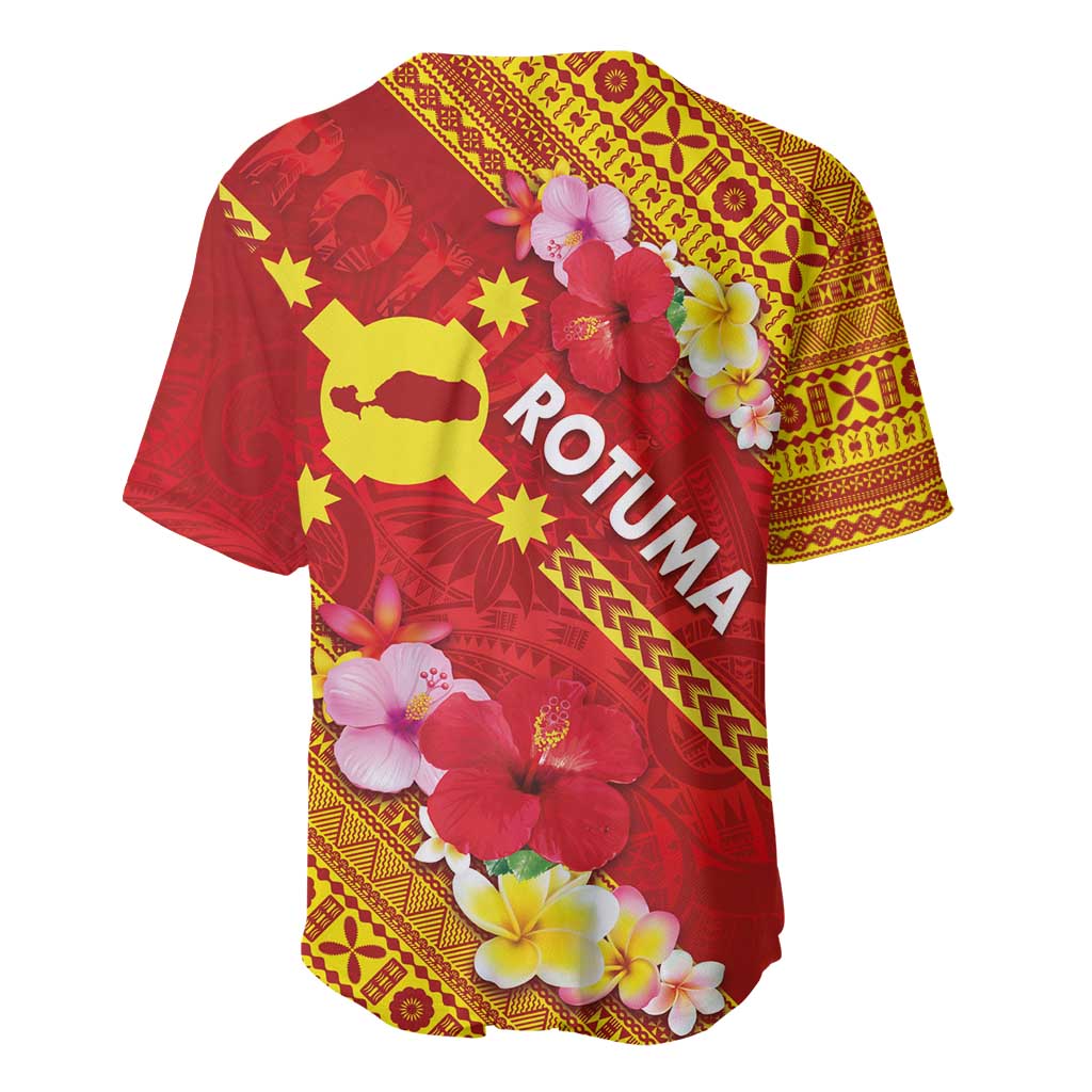 Rotuma Island Baseball Jersey Fijian Tapa with Polynesian Art and Hibiscus