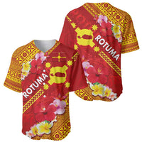 Rotuma Island Baseball Jersey Fijian Tapa with Polynesian Art and Hibiscus