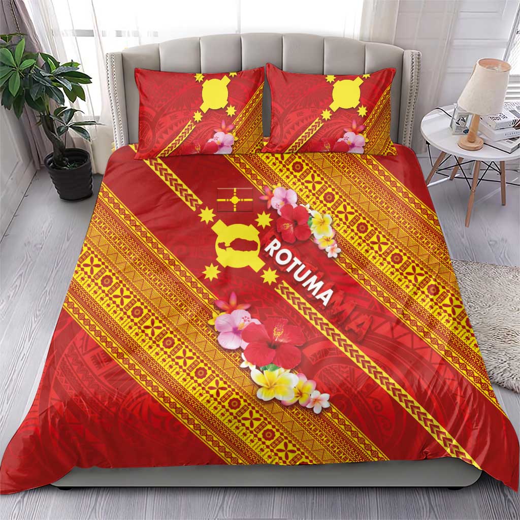 Rotuma Island Bedding Set Fijian Tapa with Polynesian Art and Hibiscus