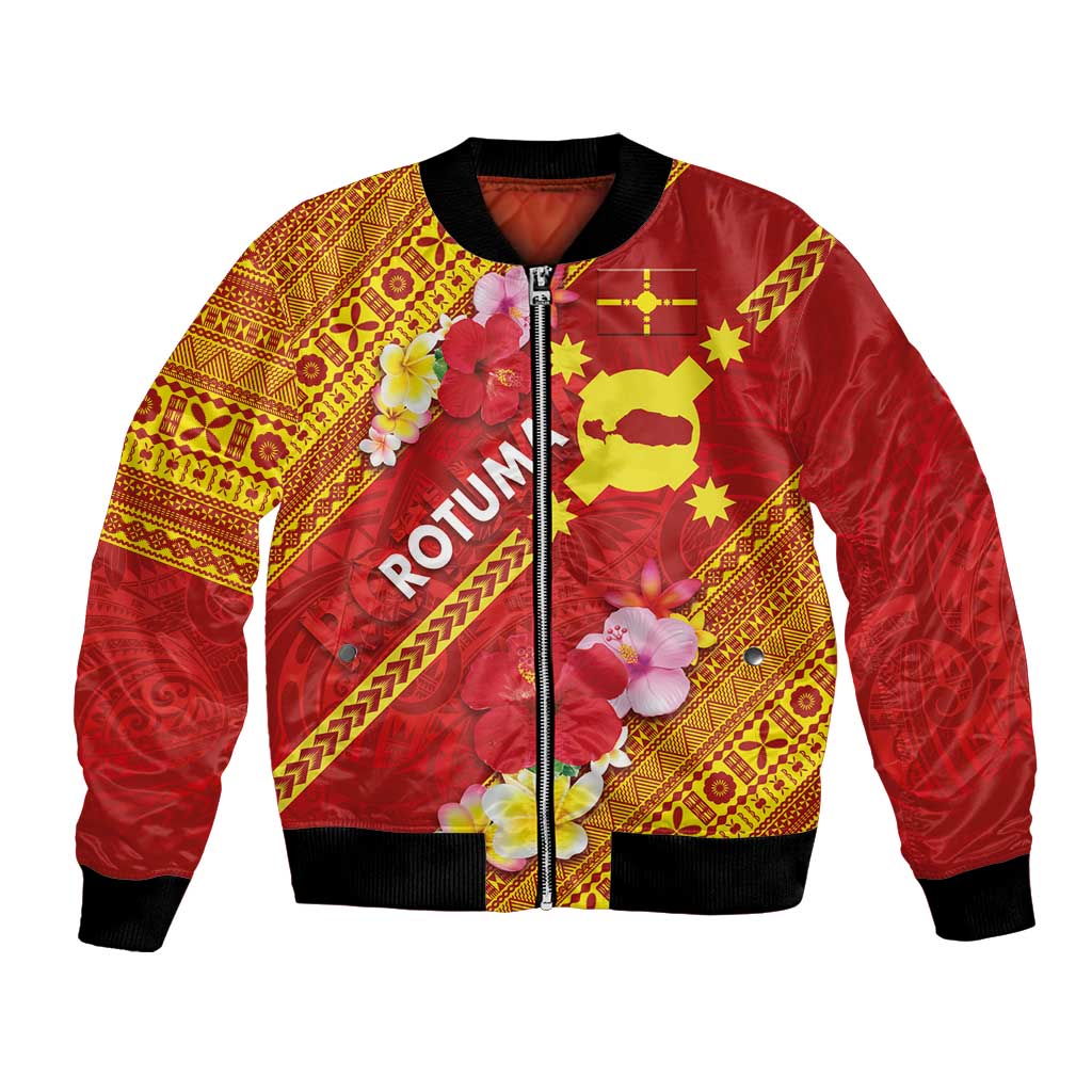 Rotuma Island Bomber Jacket Fijian Tapa with Polynesian Art and Hibiscus