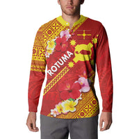 Rotuma Island Button Sweatshirt Fijian Tapa with Polynesian Art and Hibiscus
