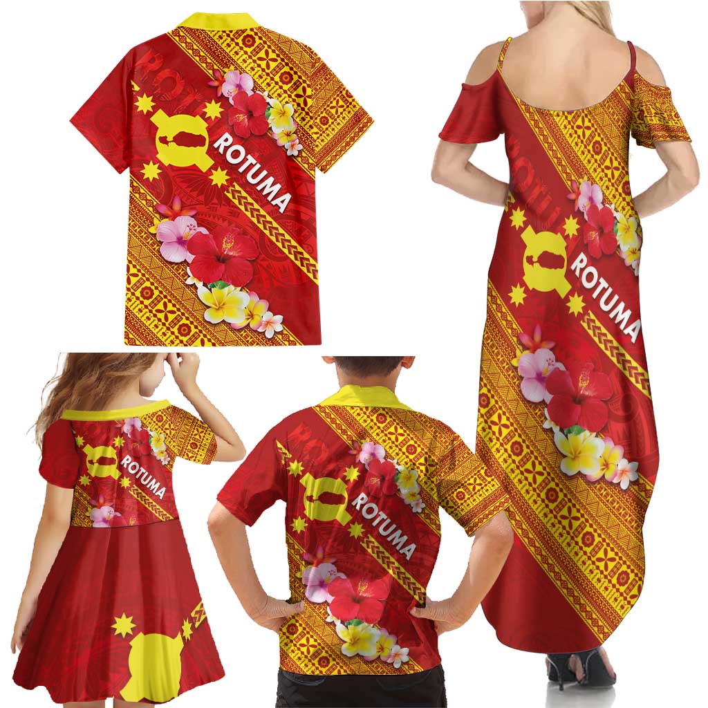 Rotuma Island Family Matching Summer Maxi Dress and Hawaiian Shirt Fijian Tapa with Polynesian Art and Hibiscus
