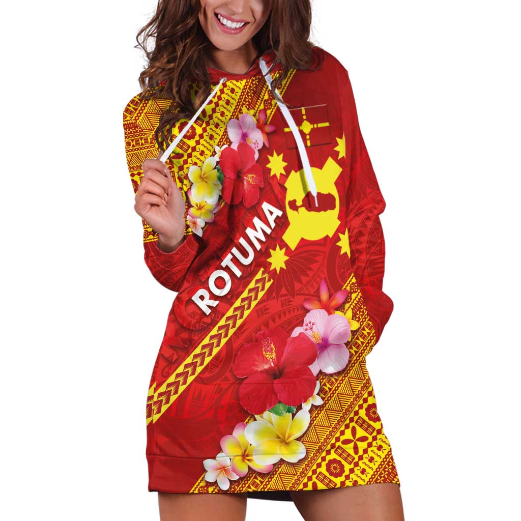 Rotuma Island Hoodie Dress Fijian Tapa with Polynesian Art and Hibiscus