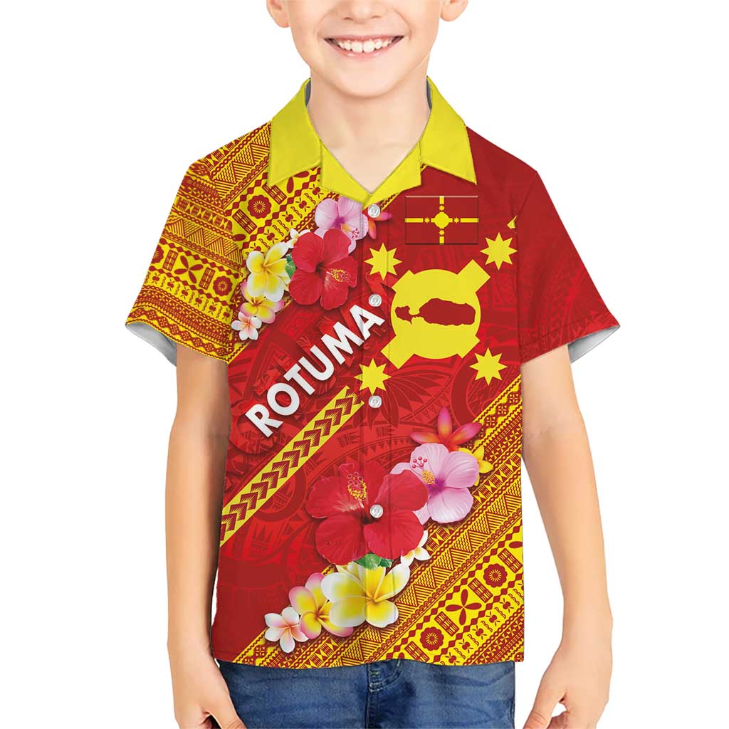 Rotuma Island Kid Hawaiian Shirt Fijian Tapa with Polynesian Art and Hibiscus