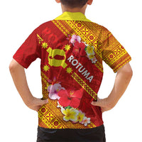 Rotuma Island Kid Hawaiian Shirt Fijian Tapa with Polynesian Art and Hibiscus