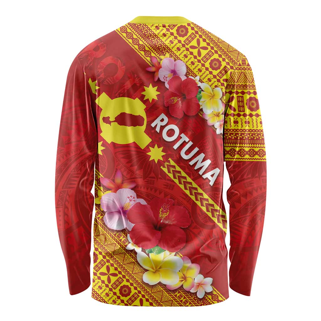 Rotuma Island Long Sleeve Shirt Fijian Tapa with Polynesian Art and Hibiscus