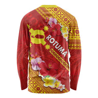 Rotuma Island Long Sleeve Shirt Fijian Tapa with Polynesian Art and Hibiscus