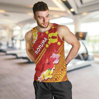 Rotuma Island Men Tank Top Fijian Tapa with Polynesian Art and Hibiscus