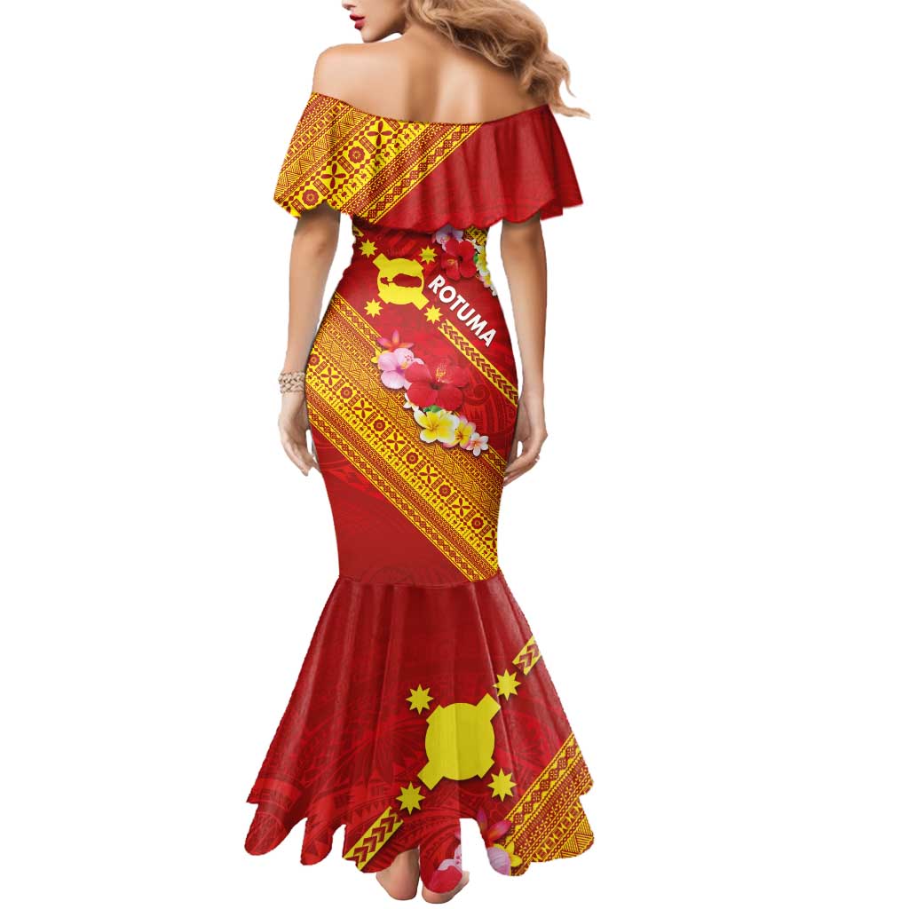 Rotuma Island Mermaid Dress Fijian Tapa with Polynesian Art and Hibiscus