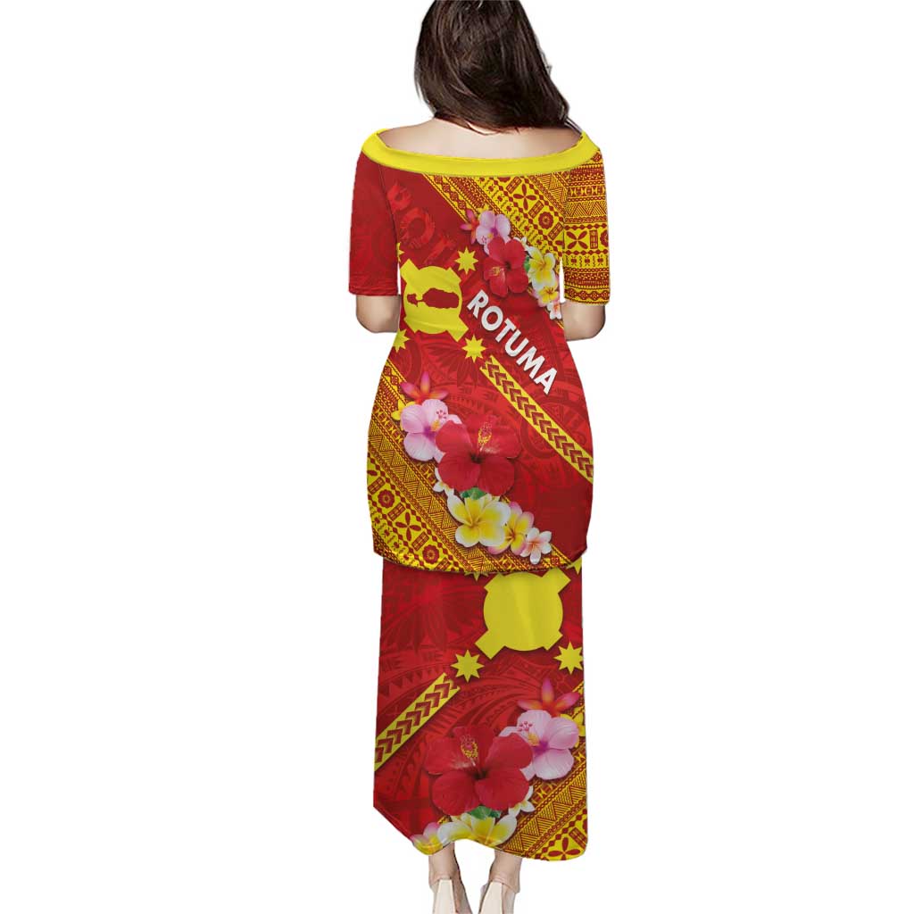 Rotuma Island Puletasi Fijian Tapa with Polynesian Art and Hibiscus