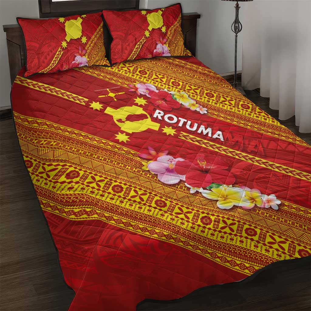 Rotuma Island Quilt Bed Set Fijian Tapa with Polynesian Art and Hibiscus