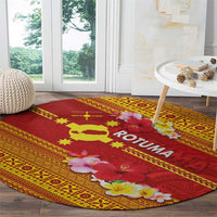 Rotuma Island Round Carpet Fijian Tapa with Polynesian Art and Hibiscus