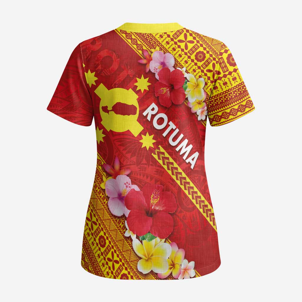 Rotuma Island Scrub Top Fijian Tapa with Polynesian Art and Hibiscus - Polynesian Pride