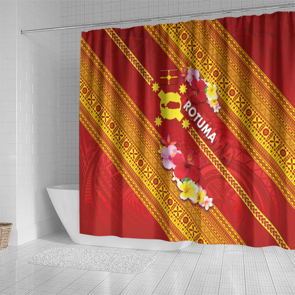Rotuma Island Shower Curtain Fijian Tapa with Polynesian Art and Hibiscus