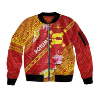 Rotuma Island Sleeve Zip Bomber Jacket Fijian Tapa with Polynesian Art and Hibiscus