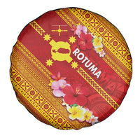 Rotuma Island Spare Tire Cover Fijian Tapa with Polynesian Art and Hibiscus