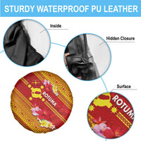 Rotuma Island Spare Tire Cover Fijian Tapa with Polynesian Art and Hibiscus