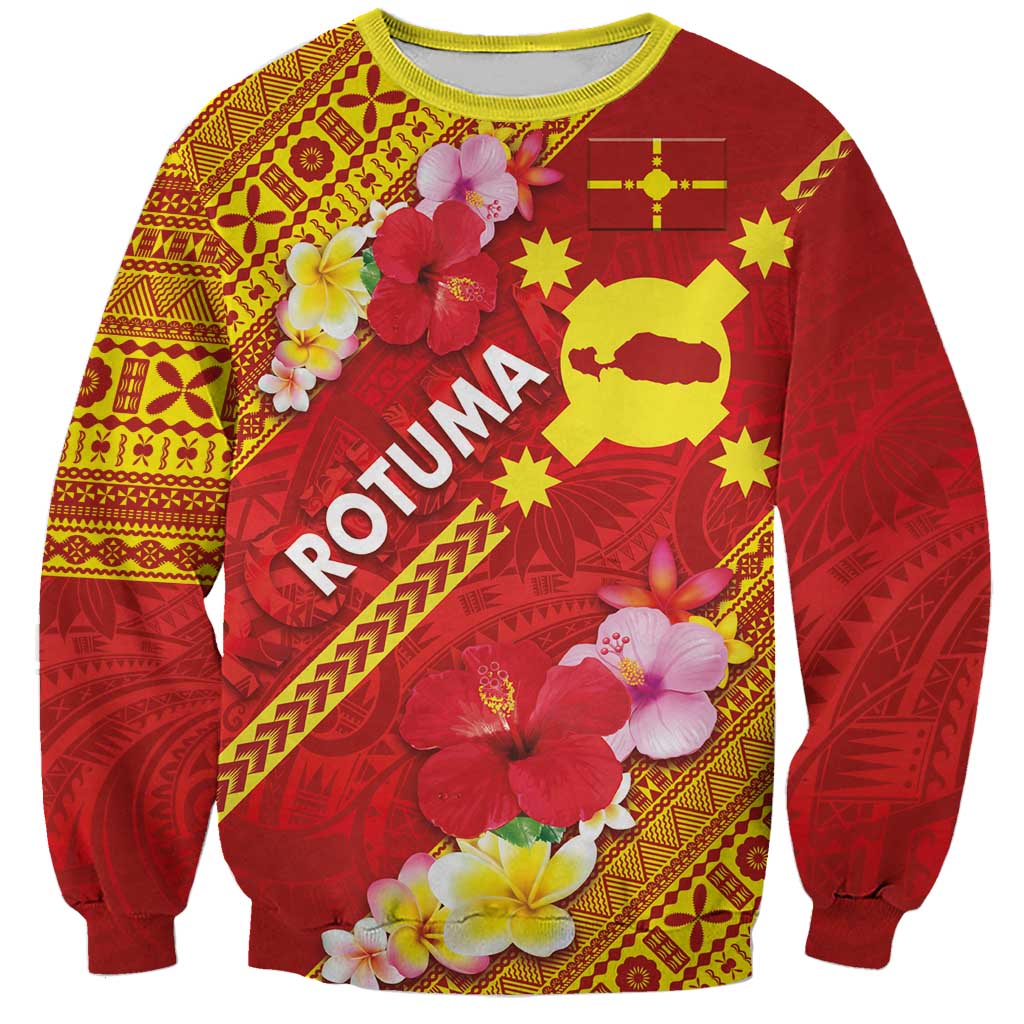 Rotuma Island Sweatshirt Fijian Tapa with Polynesian Art and Hibiscus