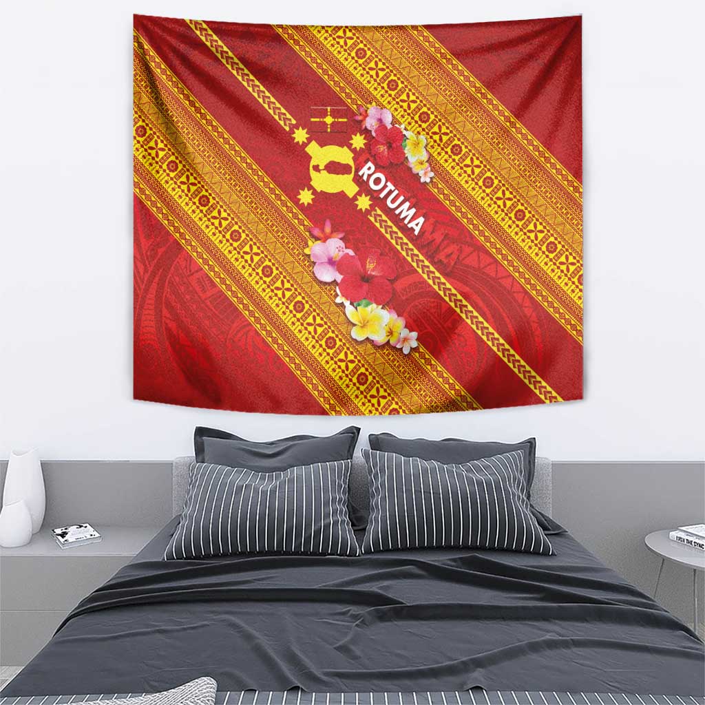 Rotuma Island Tapestry Fijian Tapa with Polynesian Art and Hibiscus