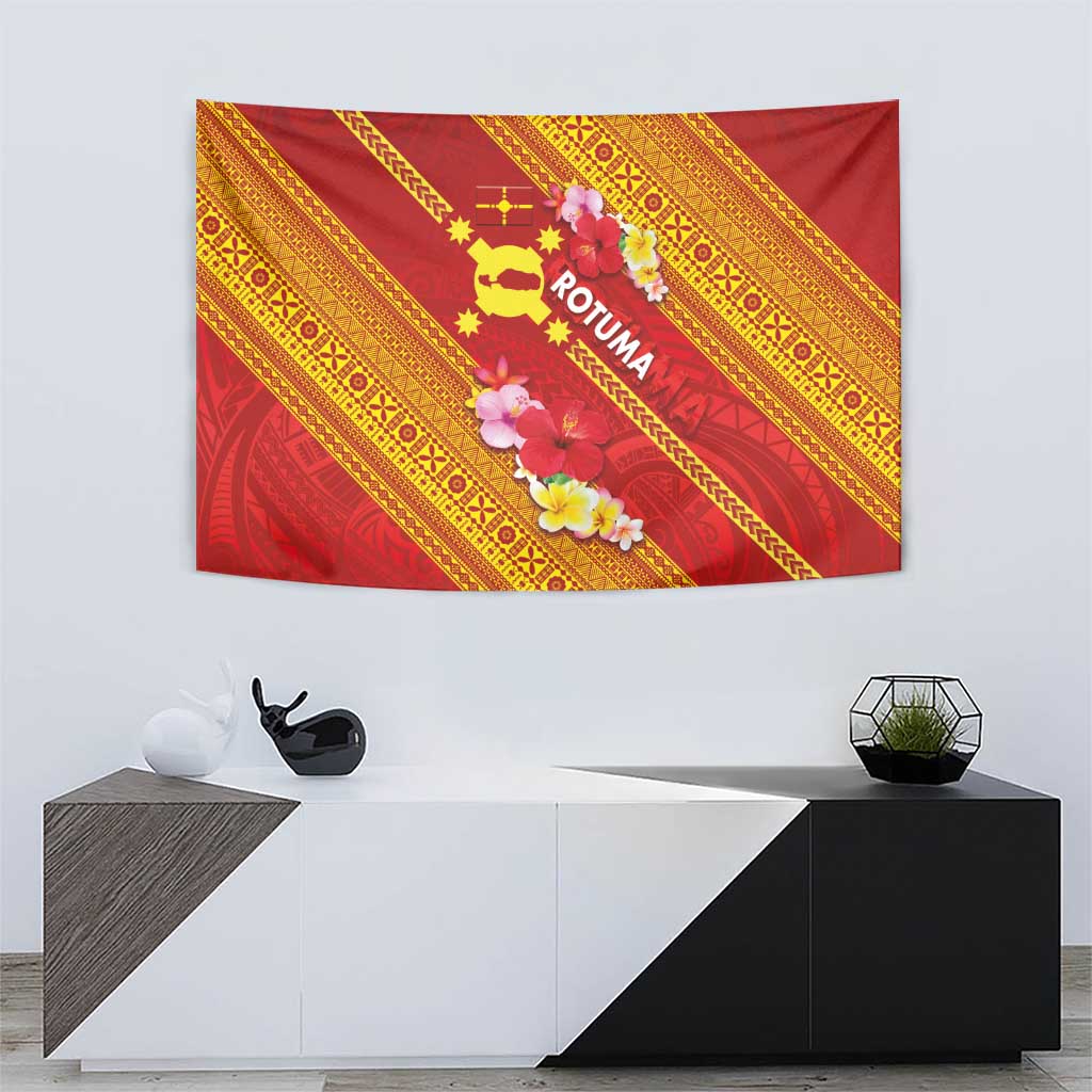 Rotuma Island Tapestry Fijian Tapa with Polynesian Art and Hibiscus