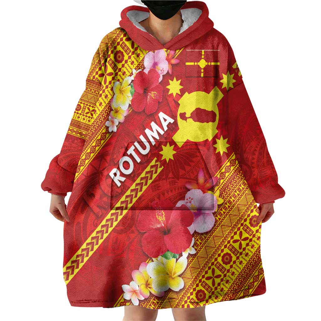 Rotuma Island Wearable Blanket Hoodie Fijian Tapa with Polynesian Art and Hibiscus