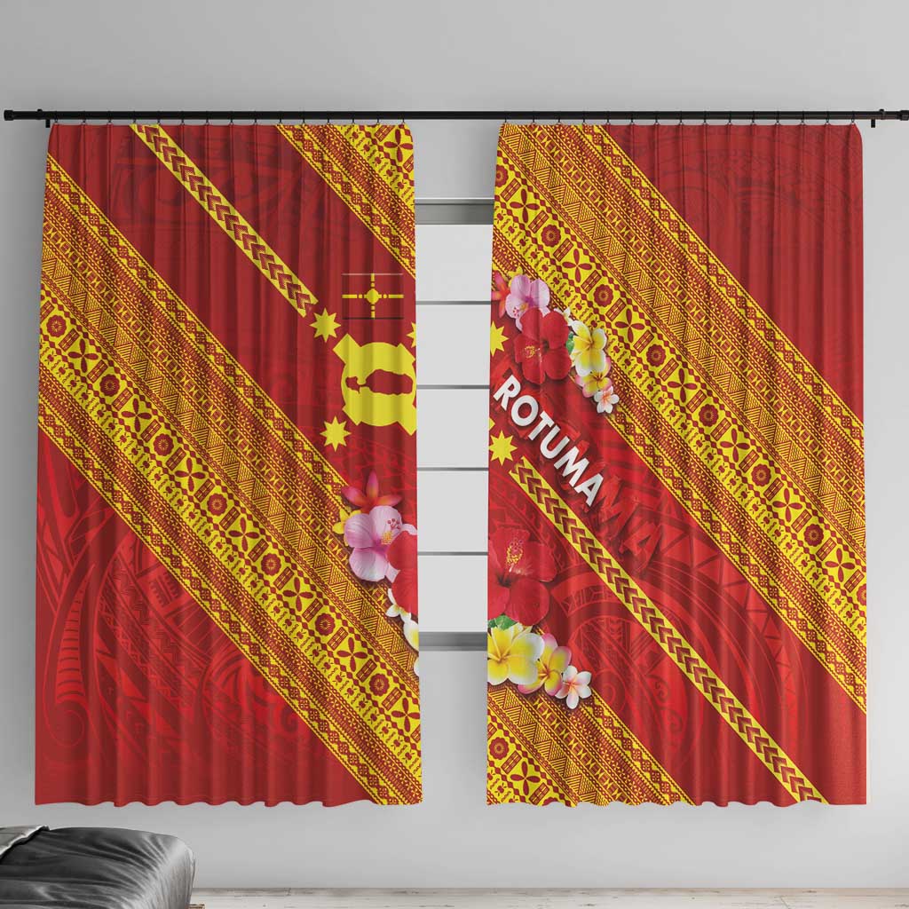 Rotuma Island Window Curtain Fijian Tapa with Polynesian Art and Hibiscus