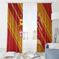 Rotuma Island Window Curtain Fijian Tapa with Polynesian Art and Hibiscus