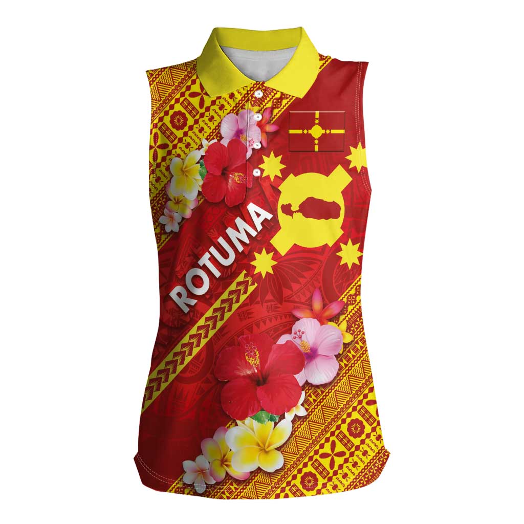 Rotuma Island Women Sleeveless Polo Shirt Fijian Tapa with Polynesian Art and Hibiscus