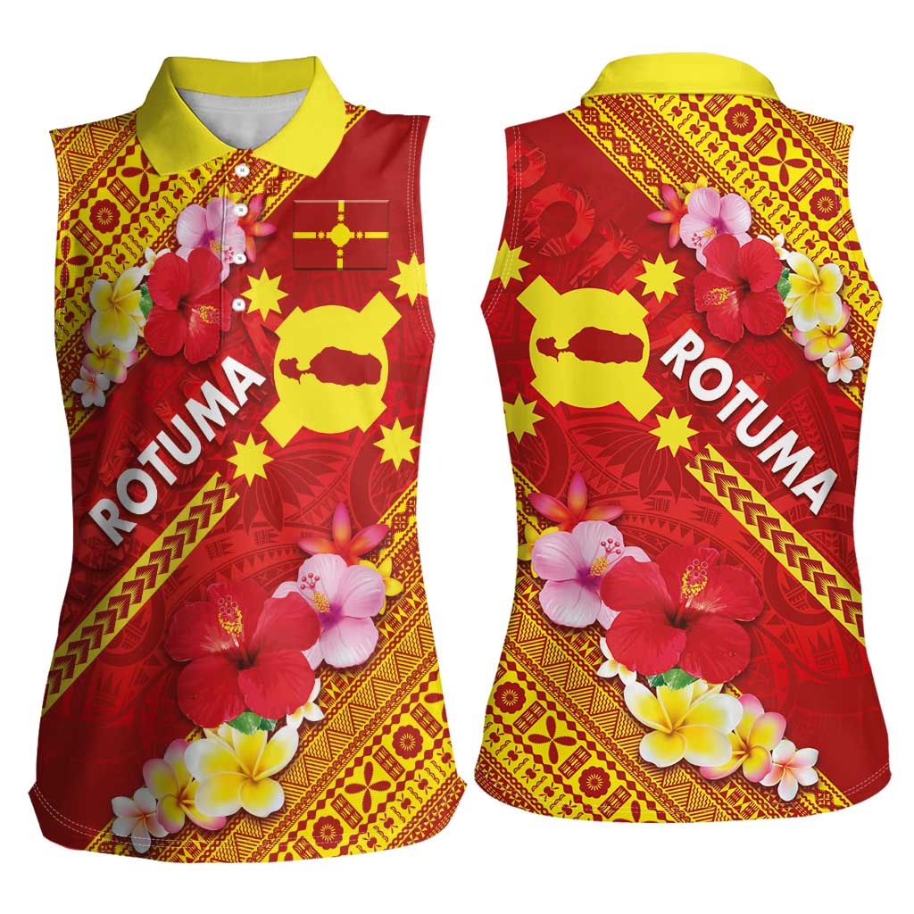 Rotuma Island Women Sleeveless Polo Shirt Fijian Tapa with Polynesian Art and Hibiscus