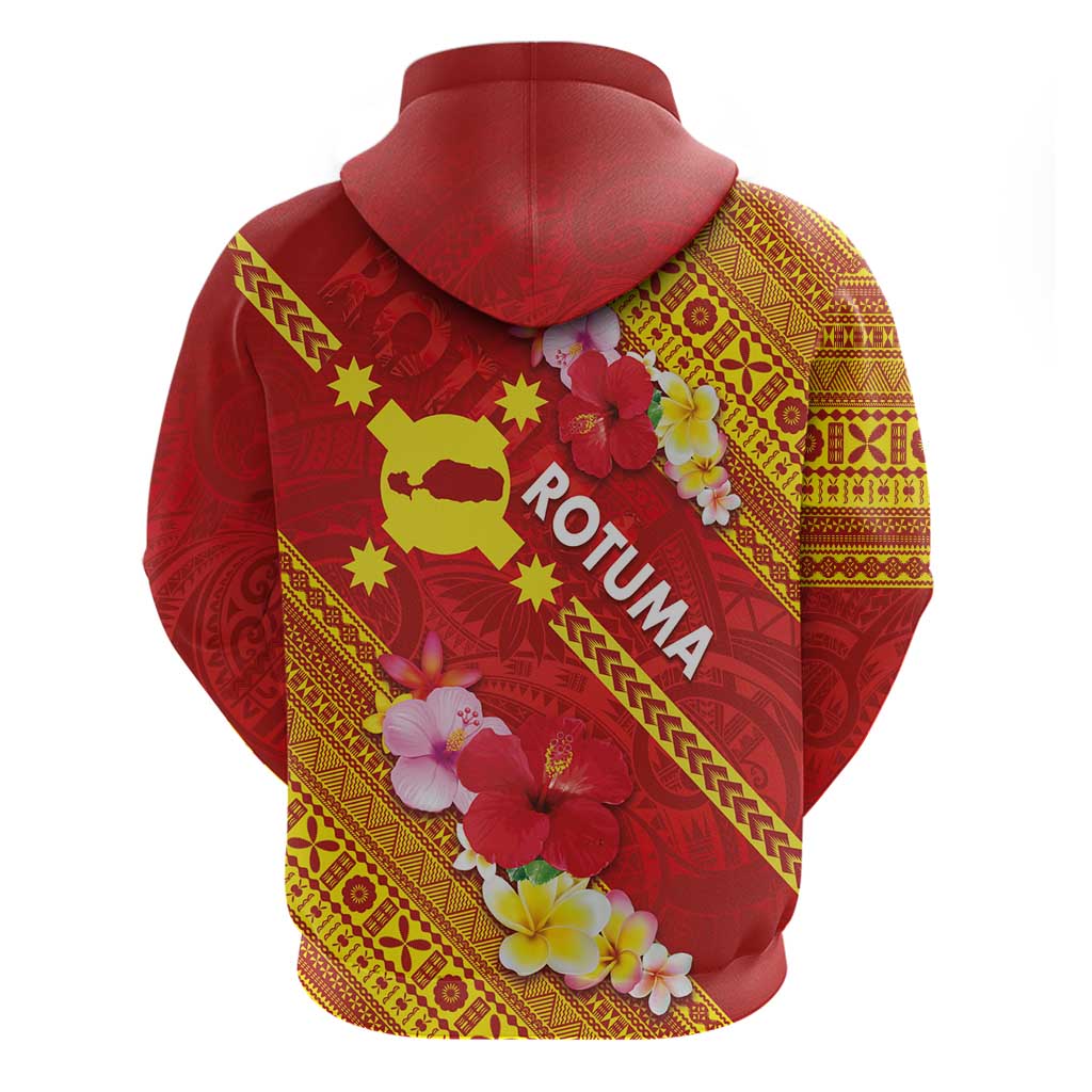 Rotuma Island Zip Hoodie Fijian Tapa with Polynesian Art and Hibiscus