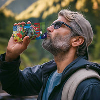 Fiji Iguana-Coat of Arms 4 in 1 Can Cooler Tumbler with Hibiscus and Plumeria Palm Tree Tapa Art