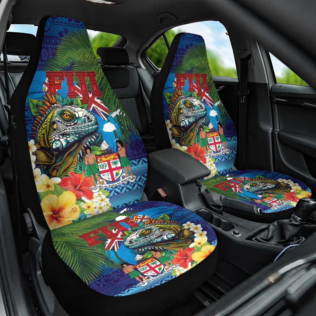 Fiji Iguana-Coat of Arms Car Seat Cover with Hibiscus and Plumeria Palm Tree Tapa Art