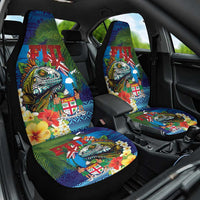 Fiji Iguana-Coat of Arms Car Seat Cover with Hibiscus and Plumeria Palm Tree Tapa Art