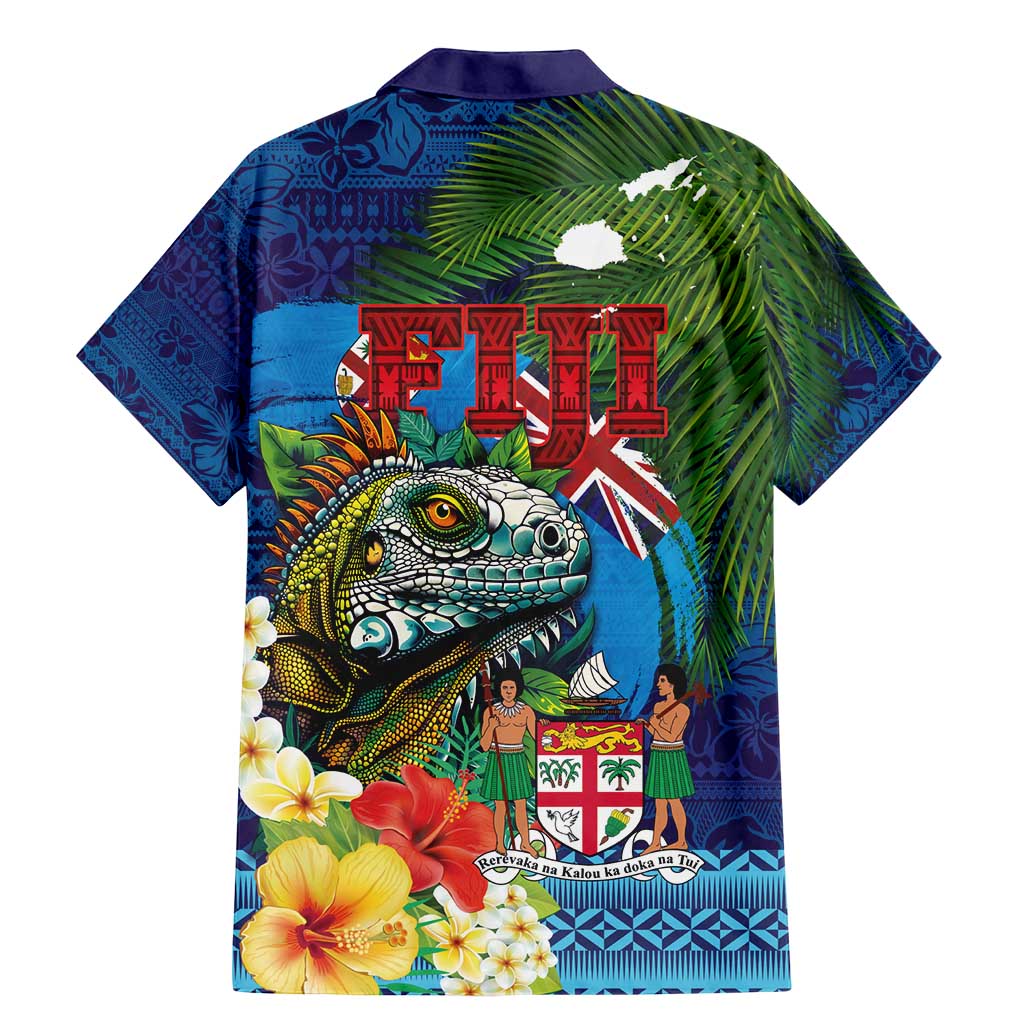 Fiji Iguana-Coat of Arms Family Matching Mermaid Dress and Hawaiian Shirt with Hibiscus and Plumeria Palm Tree Tapa Art