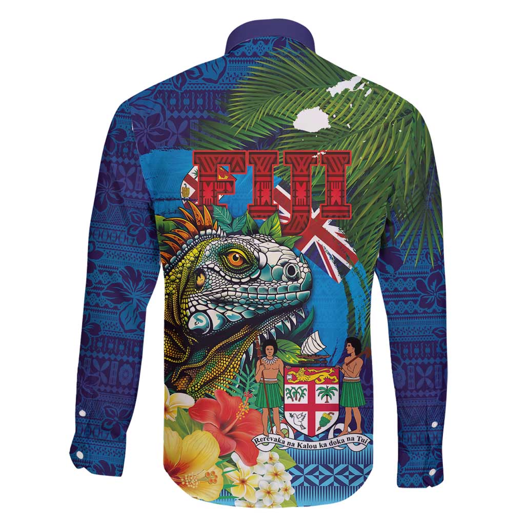 Fiji Iguana-Coat of Arms Family Matching Mermaid Dress and Hawaiian Shirt with Hibiscus and Plumeria Palm Tree Tapa Art