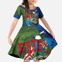 Fiji Iguana-Coat of Arms Family Matching Tank Maxi Dress and Hawaiian Shirt with Hibiscus and Plumeria Palm Tree Tapa Art