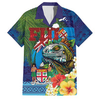 Fiji Iguana-Coat of Arms Family Matching Tank Maxi Dress and Hawaiian Shirt with Hibiscus and Plumeria Palm Tree Tapa Art